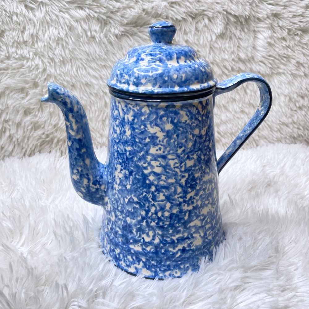 Vintage Stangl Blue And White Spongeware Town  And Country Ceramic Coffee Pot